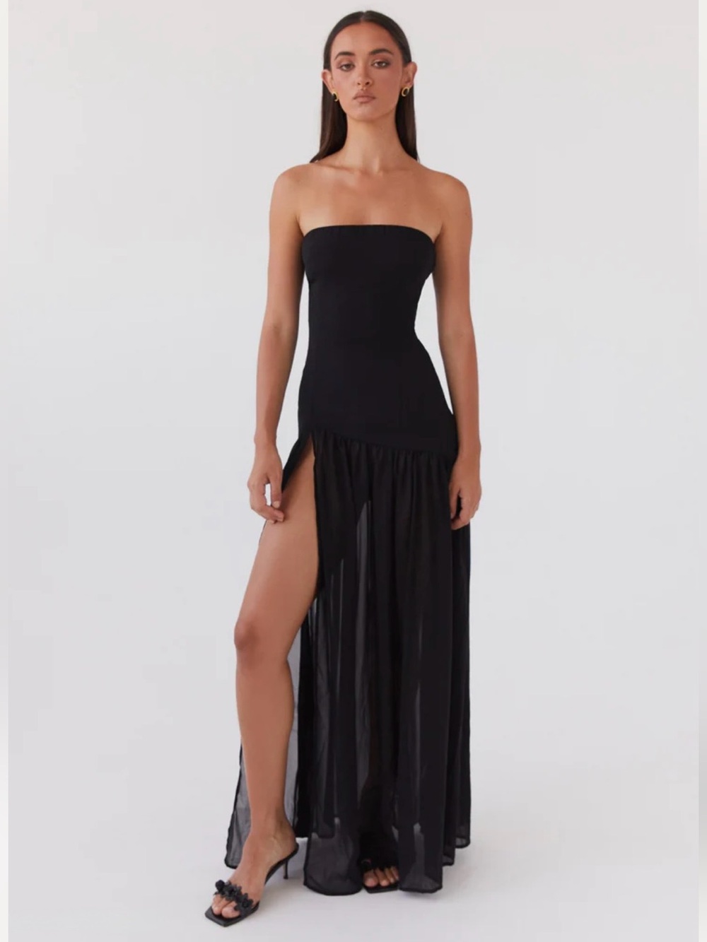 Peppermayo NWT Eden Strapless Drop Waist Chiffon Maxi Dress Black Size 4